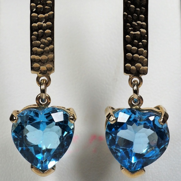 14KY Gold Handmade Genuine Blue Topaz Earrings - Picture 2 of 7